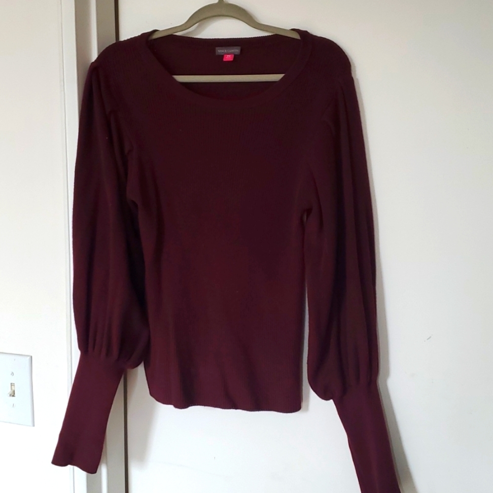 Burgundy sweater with billowy sleeves